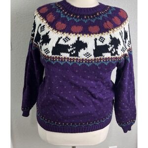 VTG Northern Isles Sweater 3X Purple Scotty Dog Hand Embroidered Cottage Core